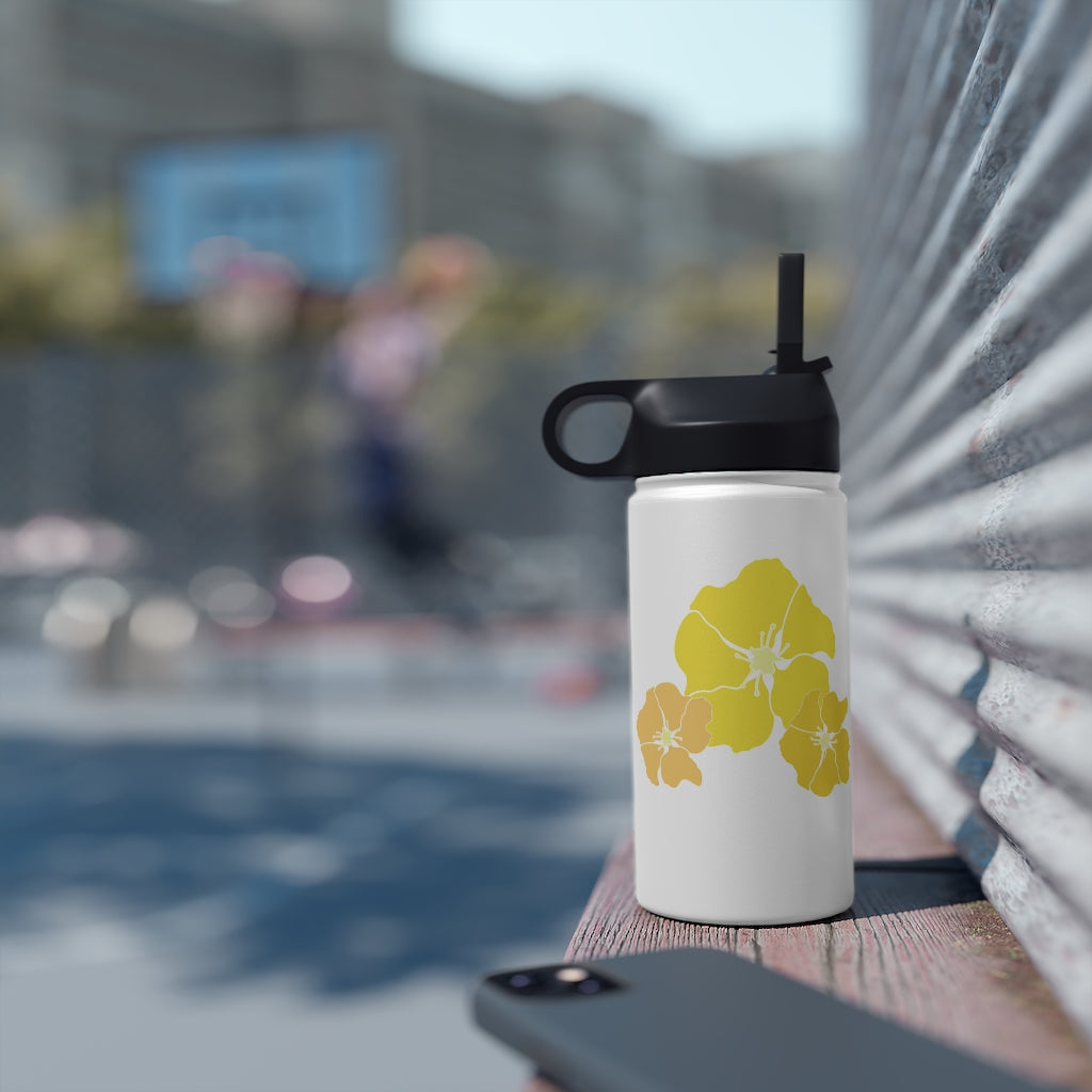 Water Bottle, 3 sizes, Stainless Steel with Sip Straw- Ilima Flower in Yellow