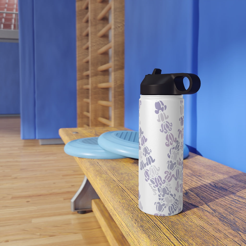 Water Bottle, 3 sizes, Stainless Steel with Sip Straw- Crown Flower Melodies