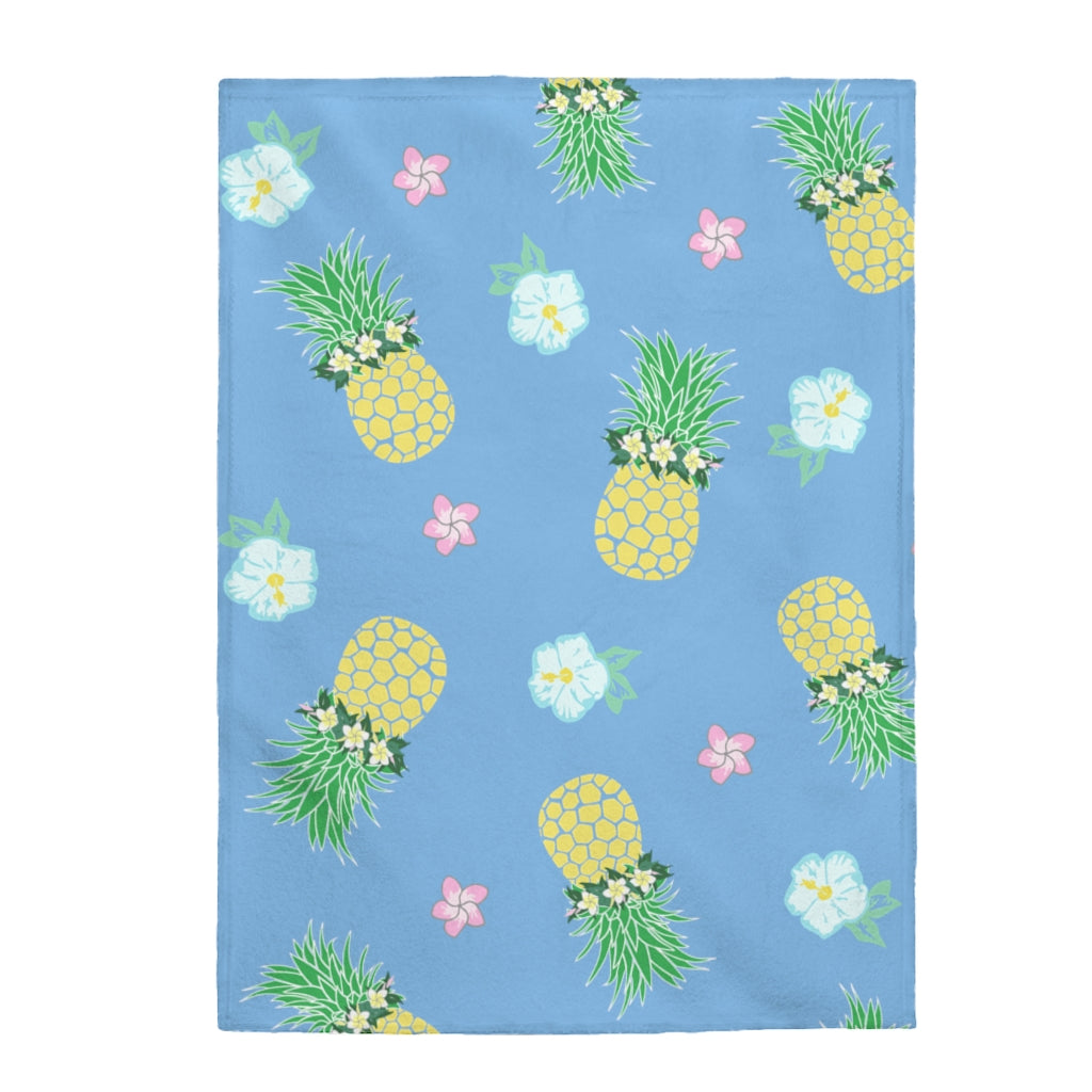 Velveteen Blanket- Pineapple Party (Blue Skies)