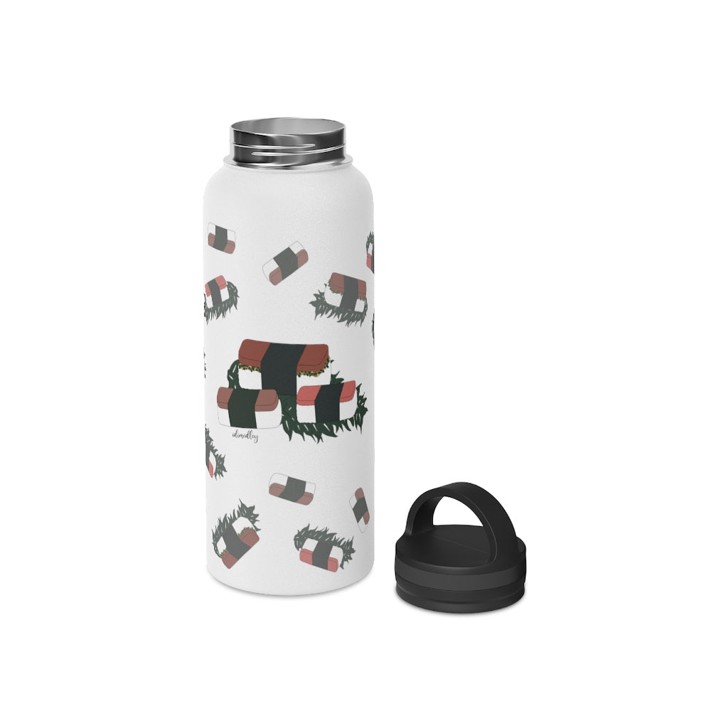 Water Bottle, 3 sizes, Stainless Steel with Handle Lid- Hawaii Musubi Flurries