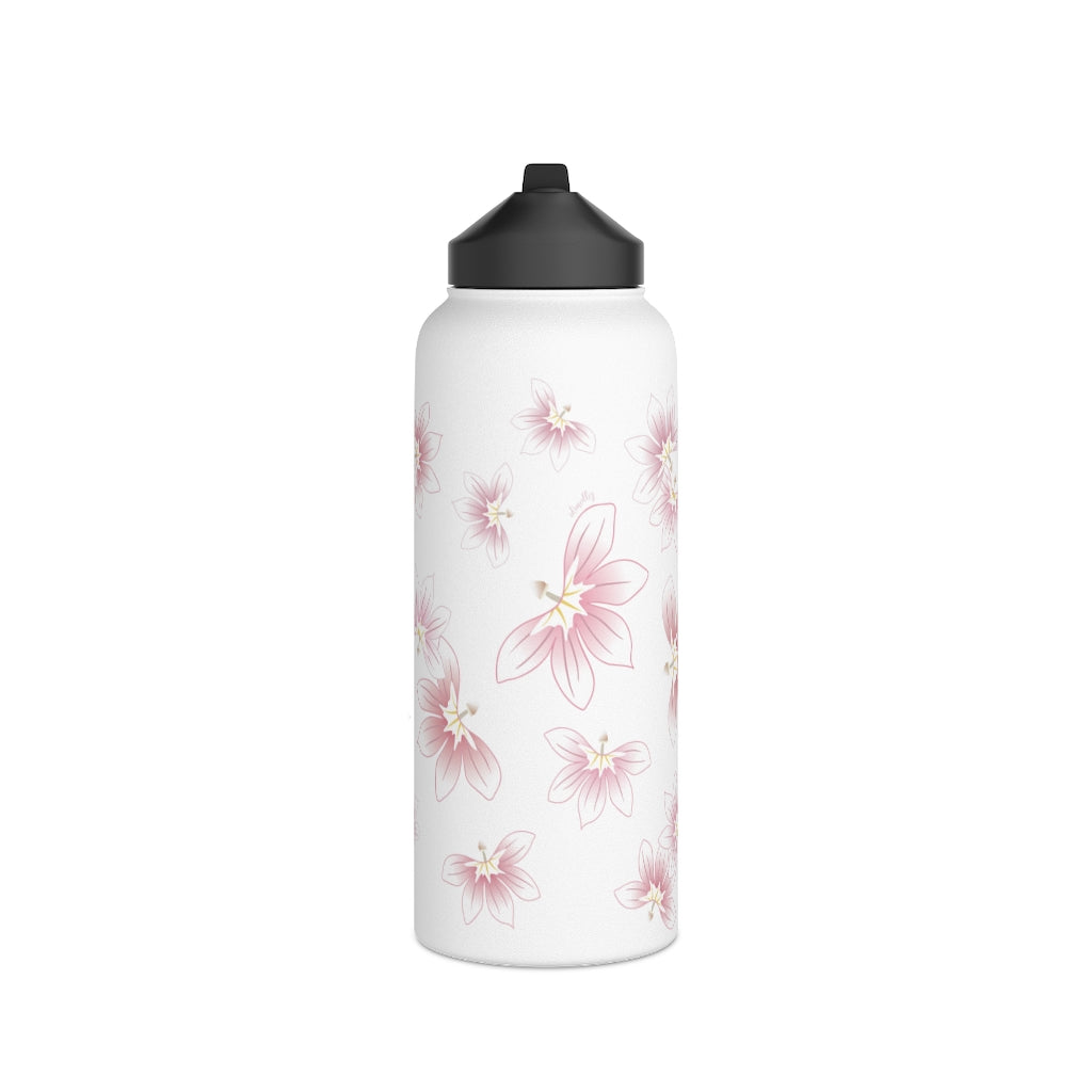 Water Bottle, 3 sizes, Stainless Steel with Sip Straw- Beach Naupaka