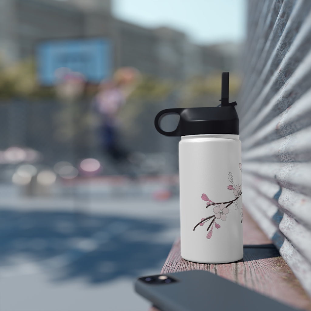 Water Bottle, 3 sizes, Stainless Steel with Sip Straw- Sakura Blooms