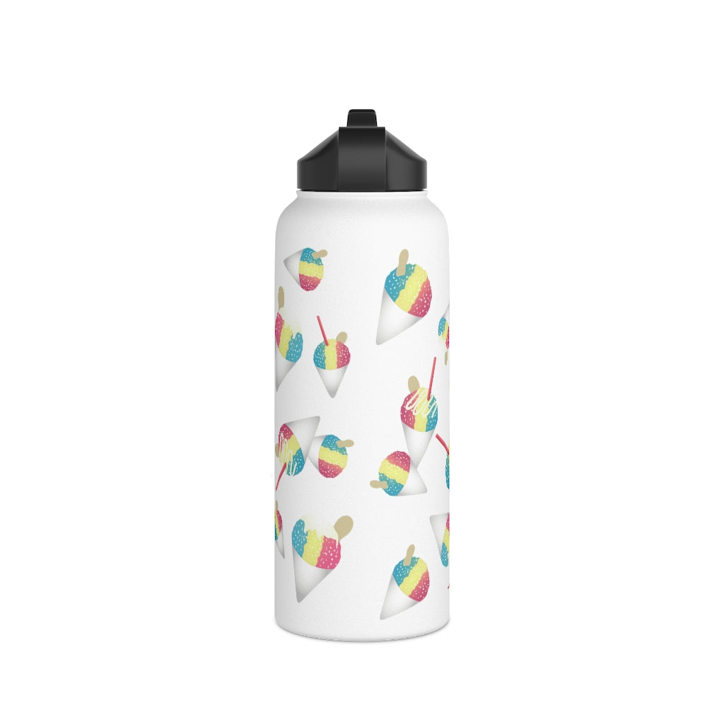 Water Bottle, 3 sizes, Stainless Steel with Sip Straw- Rainbow Shave Ice/ Snow Cones