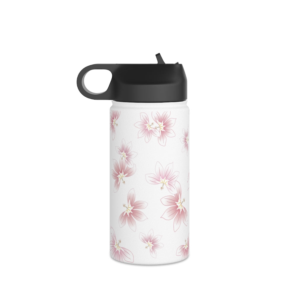Water Bottle, 3 sizes, Stainless Steel with Sip Straw- Beach Naupaka