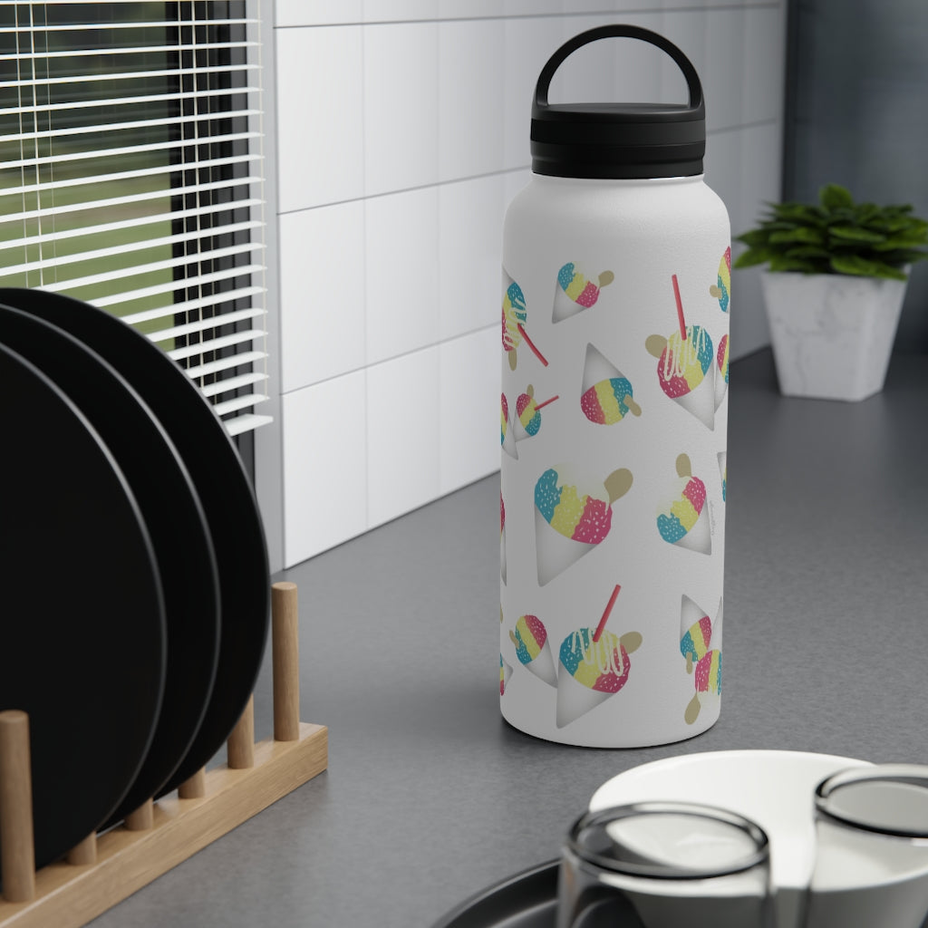 Water Bottle, 3 sizes, Stainless Steel with Handle Lid- Rainbow Shave Ice/Snow Cones