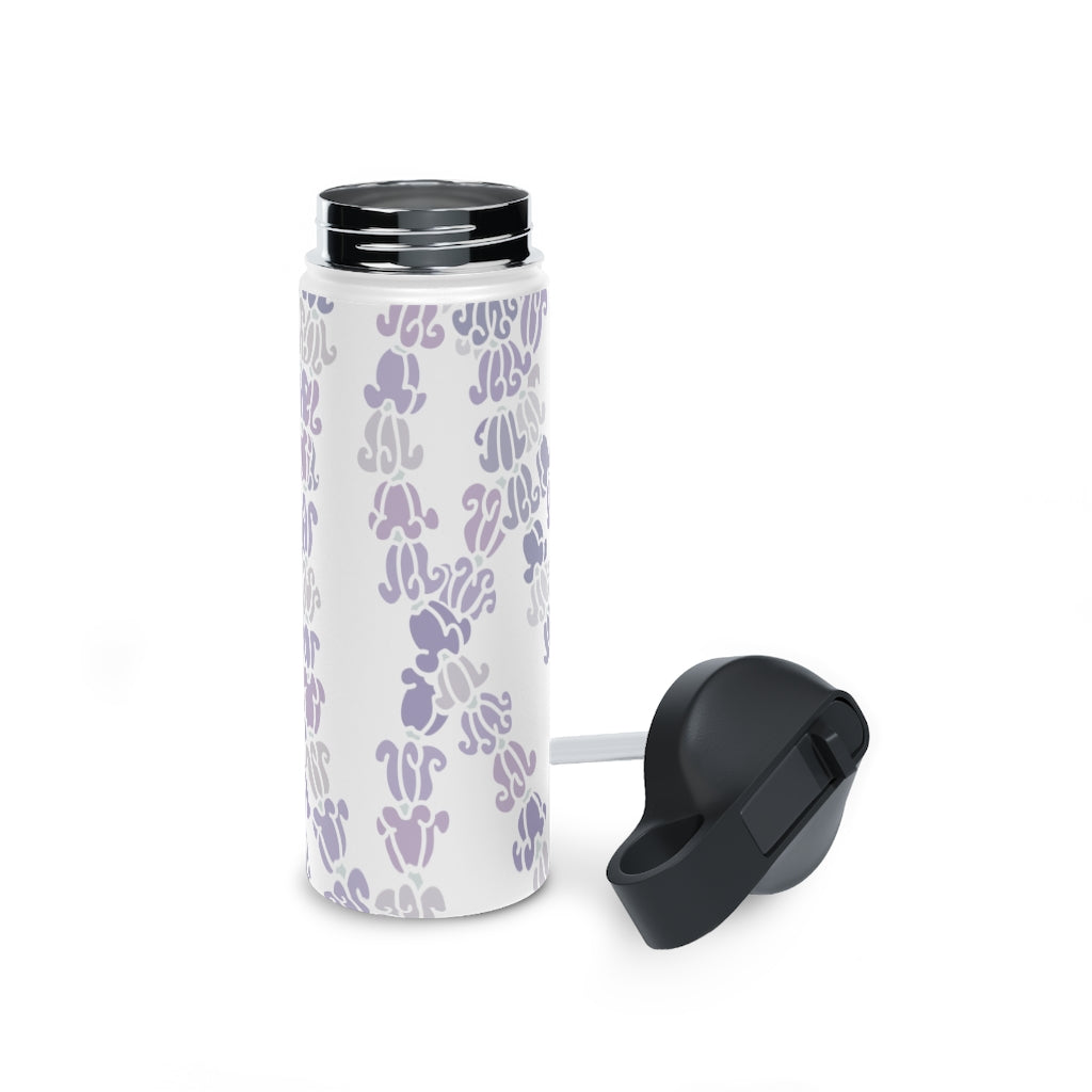 Water Bottle, 3 sizes, Stainless Steel with Sip Straw- Crown Flower Melodies