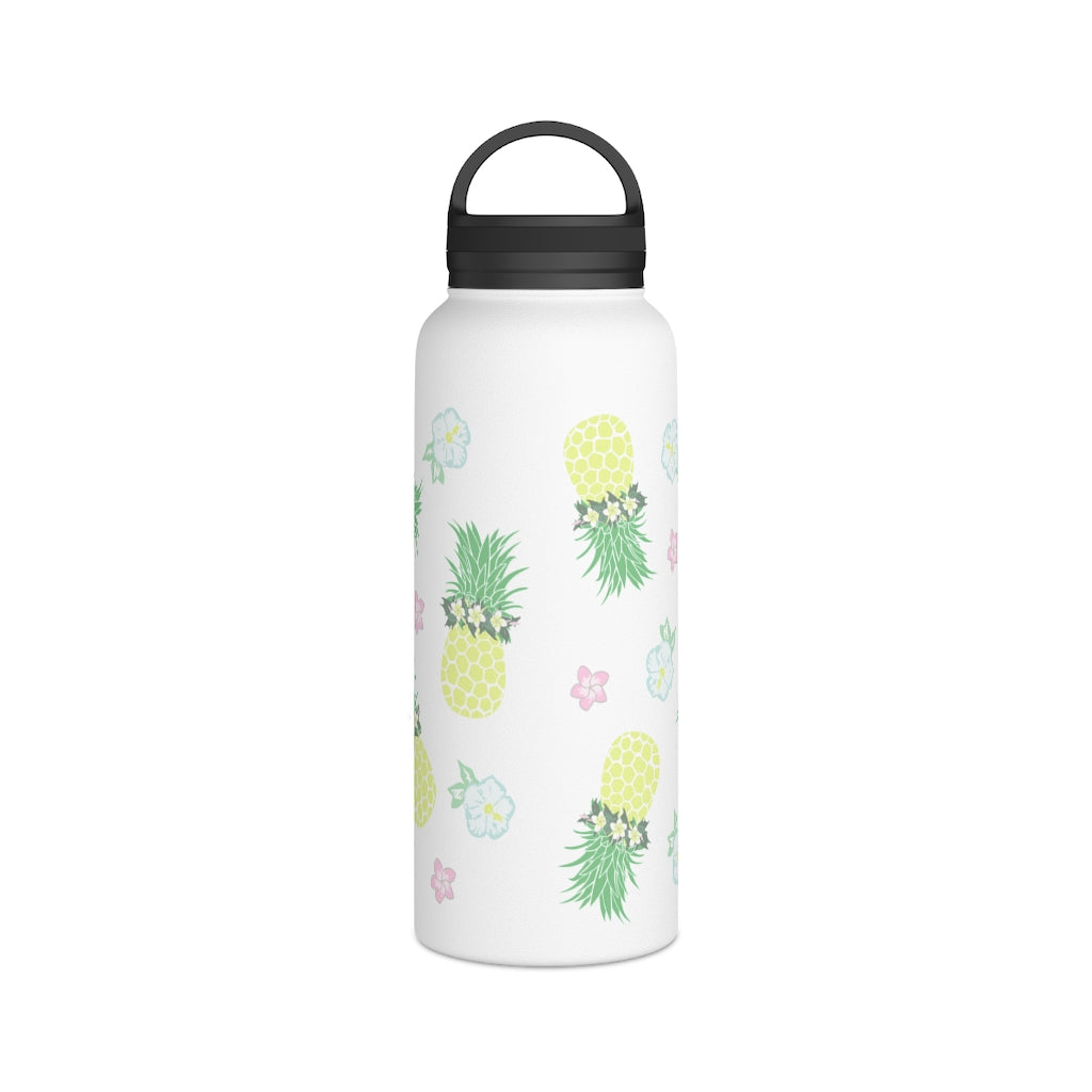 Water Bottle, 3 sizes, Stainless Steel with Handle Lid- Pineapple Party Flurries