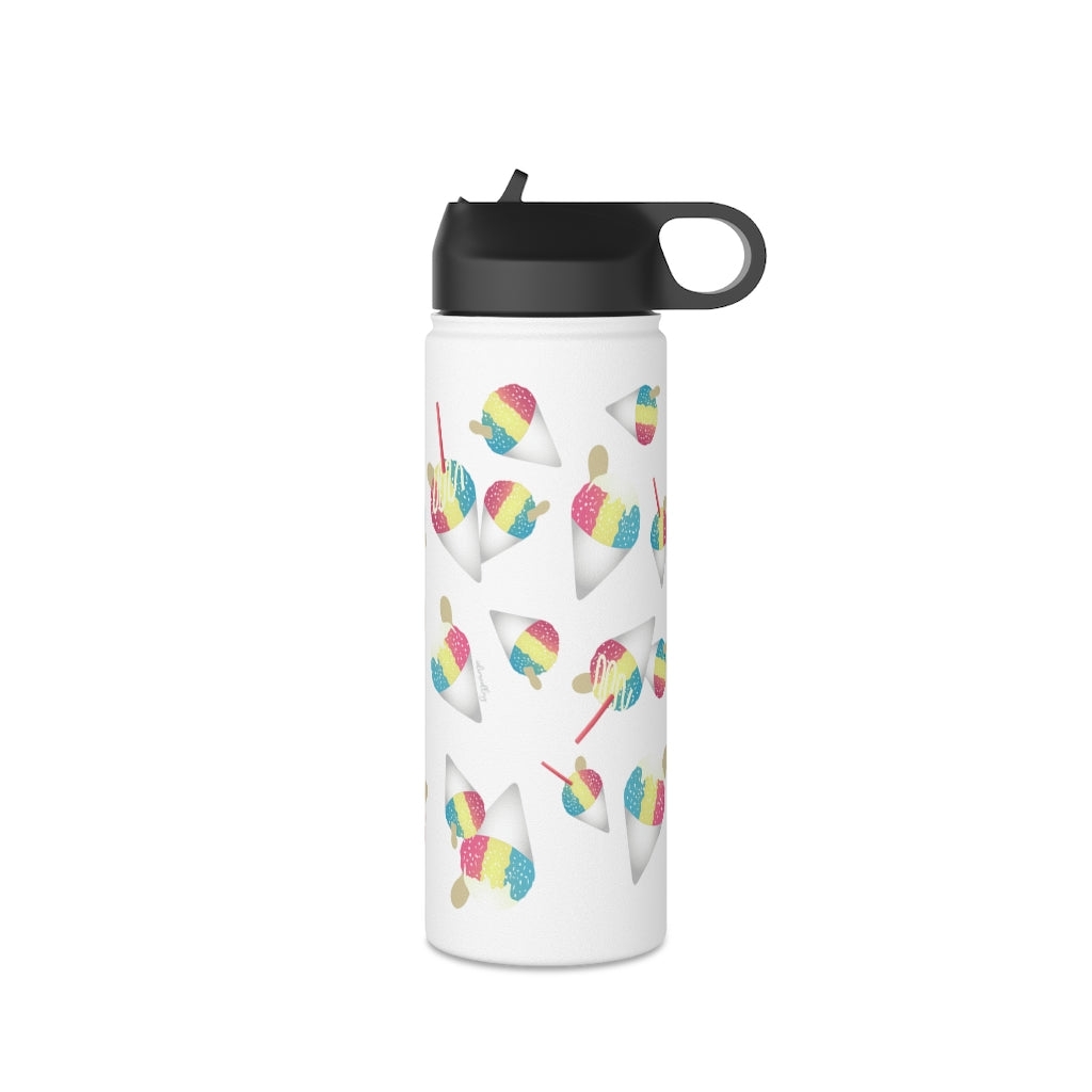 Water Bottle, 3 sizes, Stainless Steel with Sip Straw- Rainbow Shave Ice/ Snow Cones