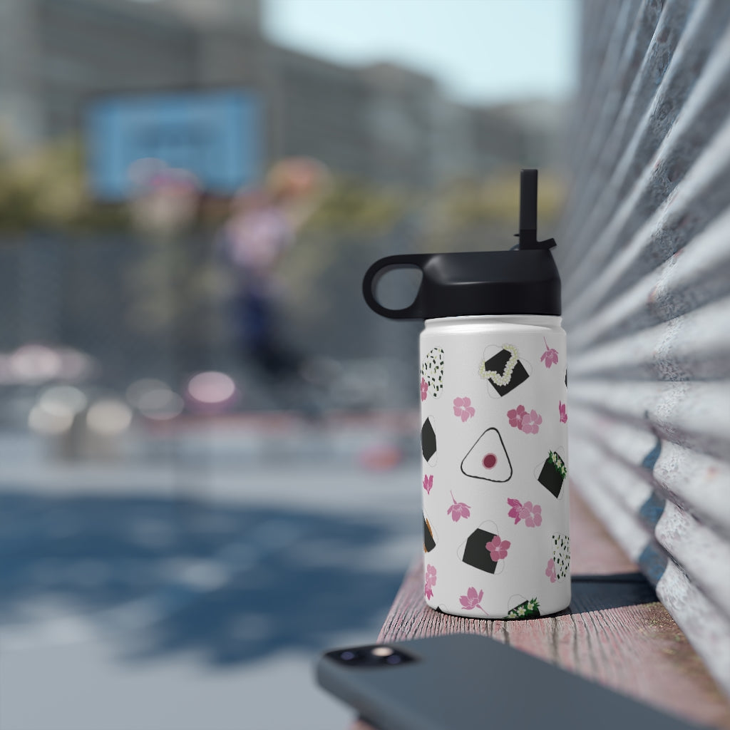 Water Bottle, 3 sizes, Stainless Steel with Sip Straw- Musubi Medley
