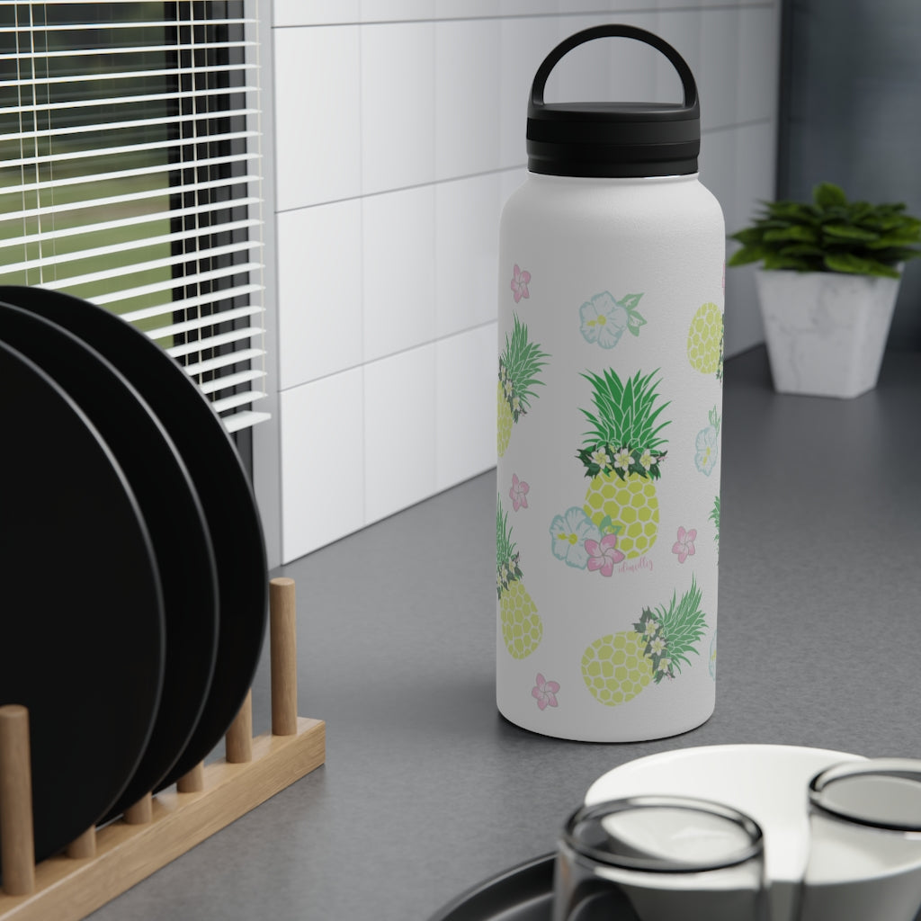 Water Bottle, 3 sizes, Stainless Steel with Handle Lid- Pineapple Party Flurries