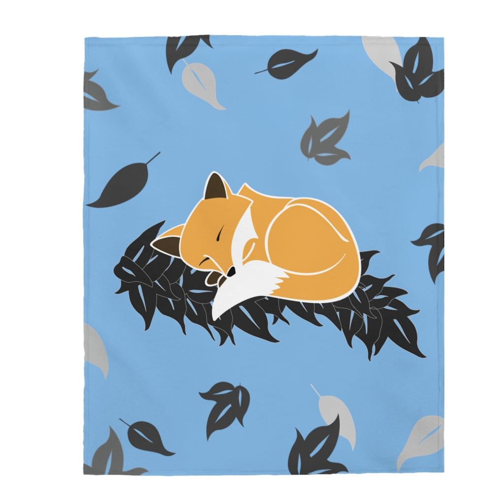 Velveteen Blanket- Snuggles the Fox on Maile (Blue Skies)