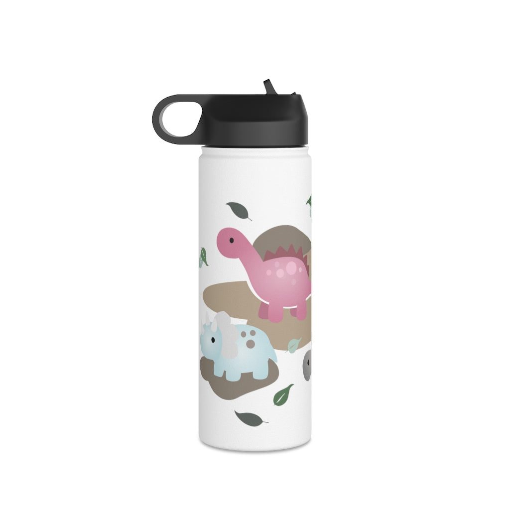 Water Bottle, 3 sizes, Stainless Steel with Sip Straw- Dinos in Paradise
