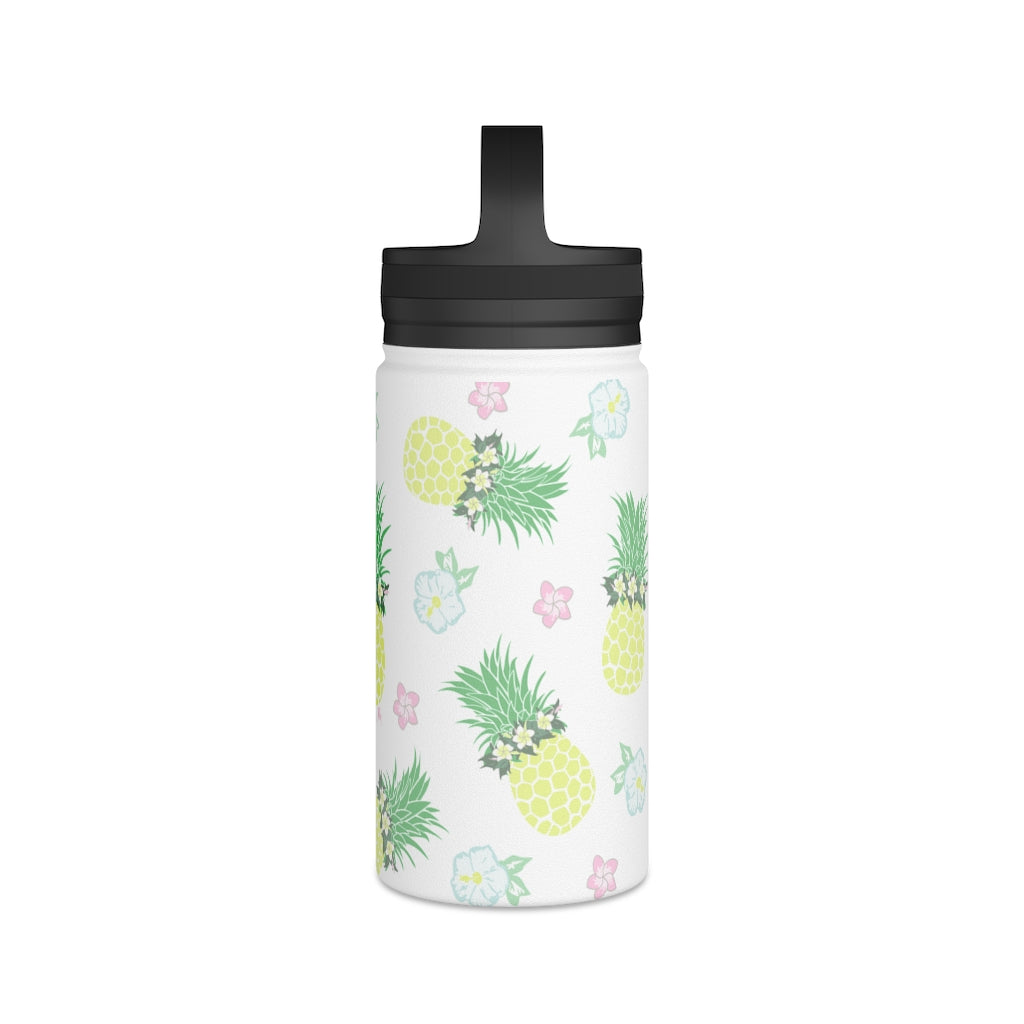 Water Bottle, 3 sizes, Stainless Steel with Handle Lid- Pineapple Party Flurries