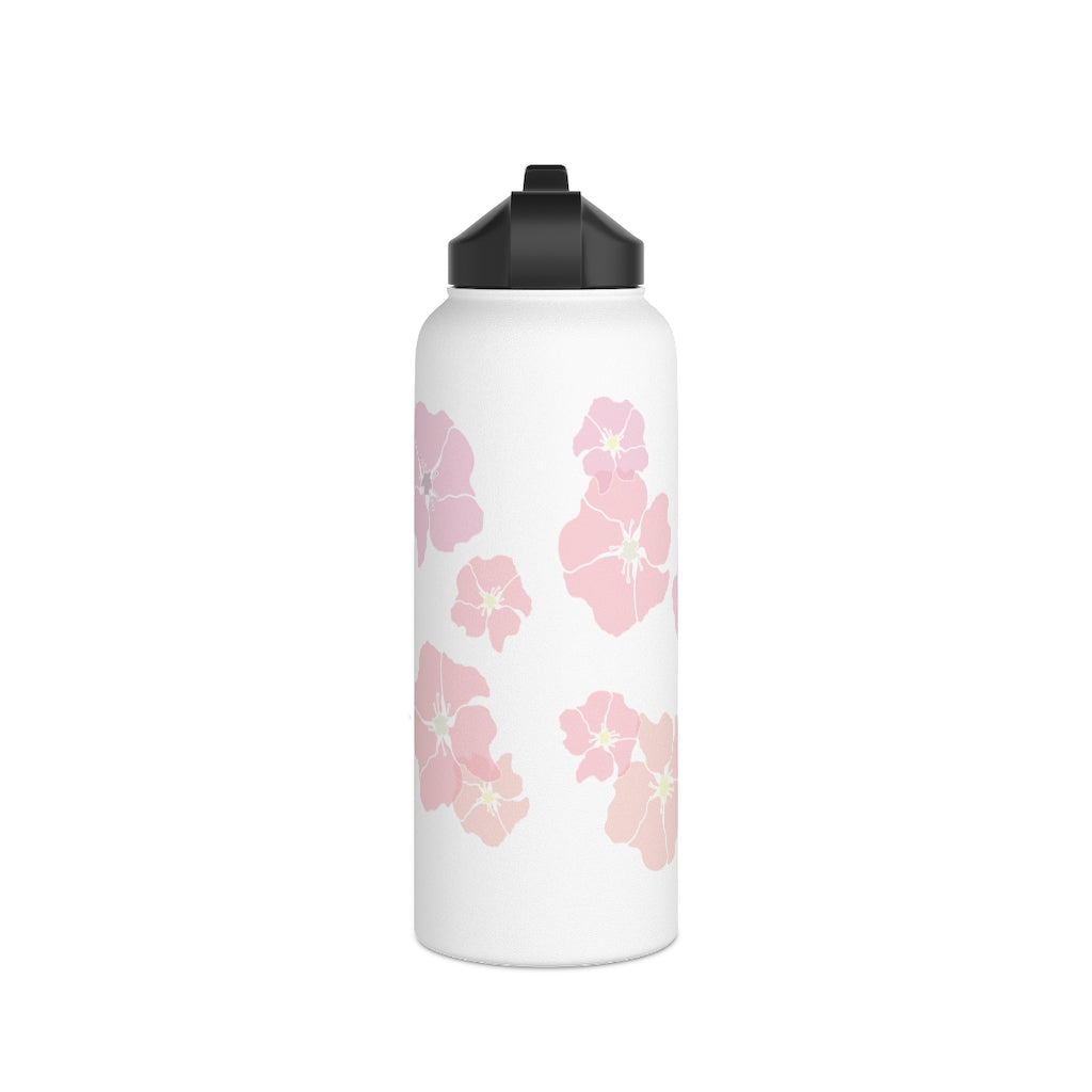 Water Bottle, 3 sizes, Stainless Steel with Sip Straw- Ilima (Blushy)