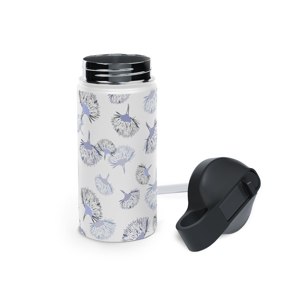 Water Bottle, 3 sizes, Stainless Steel with Sip Straw- Ohia Lehua Periwinkle Twinkle
