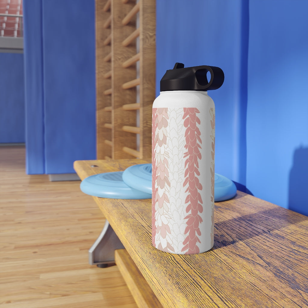 Water Bottle, 3 sizes, Stainless Steel with Sip Straw- Pakalana Stringing Peach