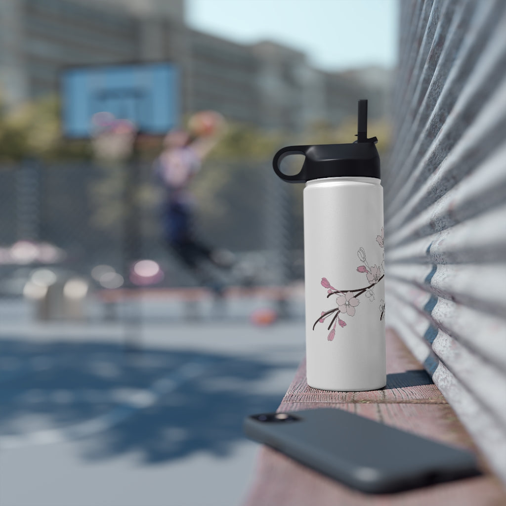 Water Bottle, 3 sizes, Stainless Steel with Sip Straw- Sakura Blooms