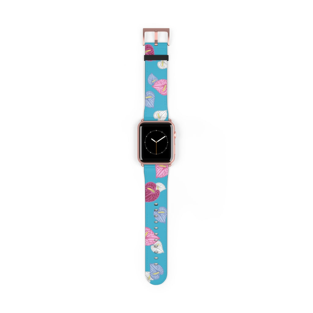 Vegan Leather Apple Watch Band- Anthuriums Afloat