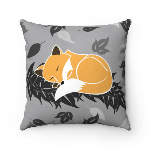 MicroSuede Throw Pillow Cover- Snuggles the Fox on Maile (Rain Clouds)