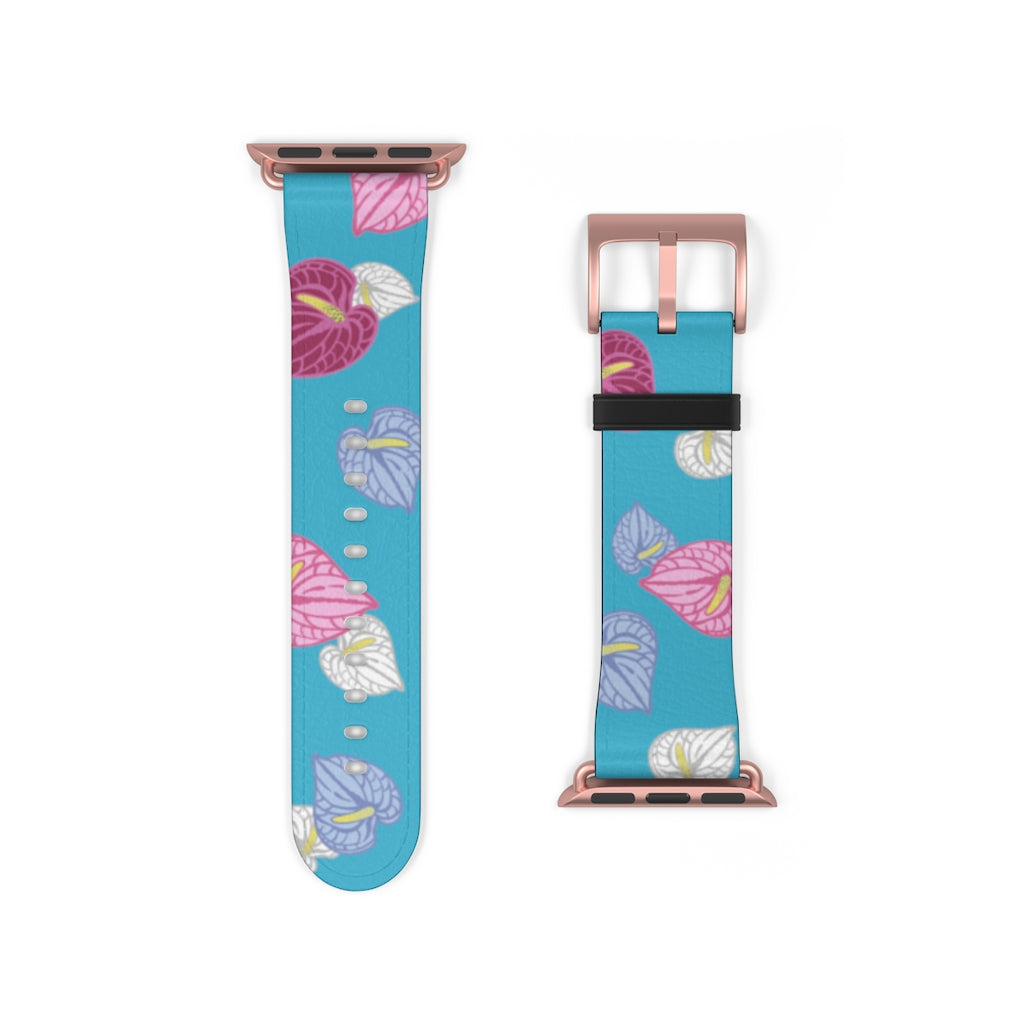Vegan Leather Apple Watch Band- Anthuriums Afloat