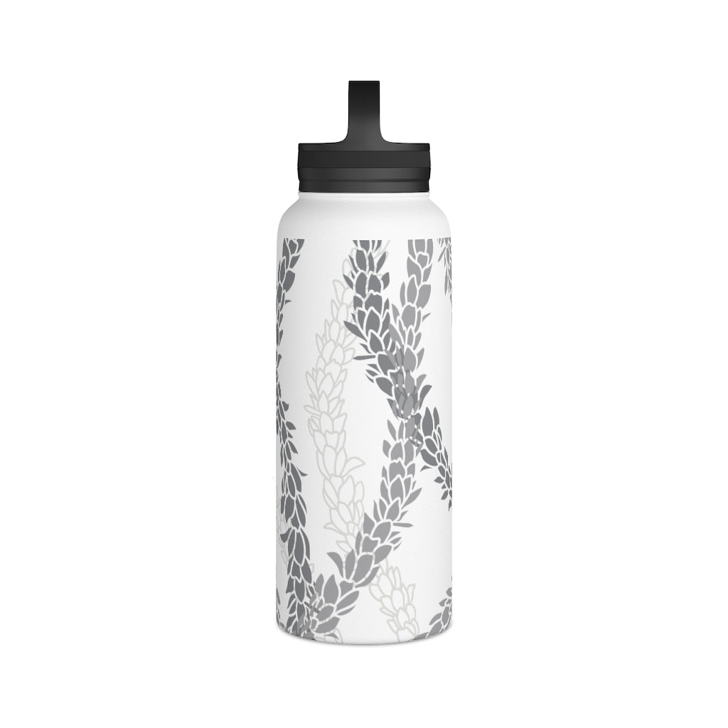 Water Bottle, 3 sizes, Stainless Steel with Handle Lid- Pikake Wishes (Gray)