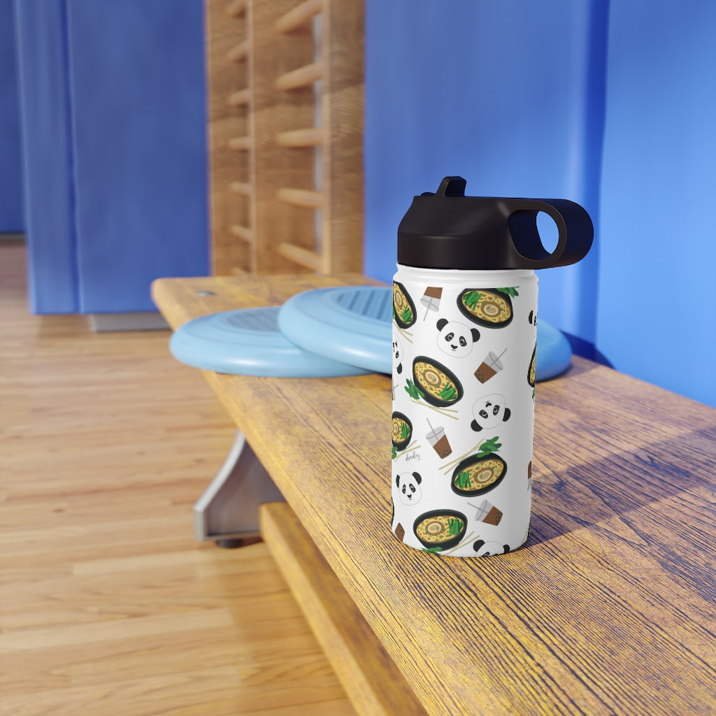 Water Bottle, 3 sizes, Stainless Steel with Sip Straw- MIDI the Ramen Panda