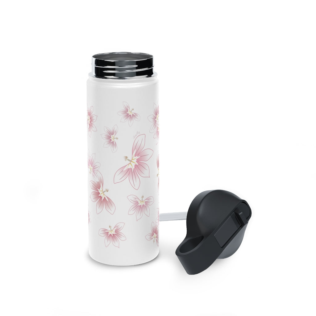 Water Bottle, 3 sizes, Stainless Steel with Sip Straw- Beach Naupaka