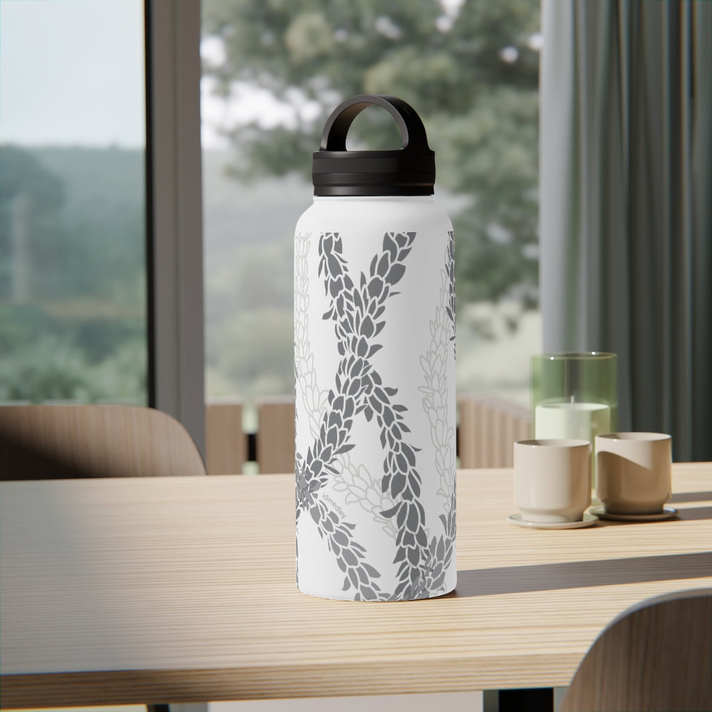 Water Bottle, 3 sizes, Stainless Steel with Handle Lid- Pikake Wishes (Gray)