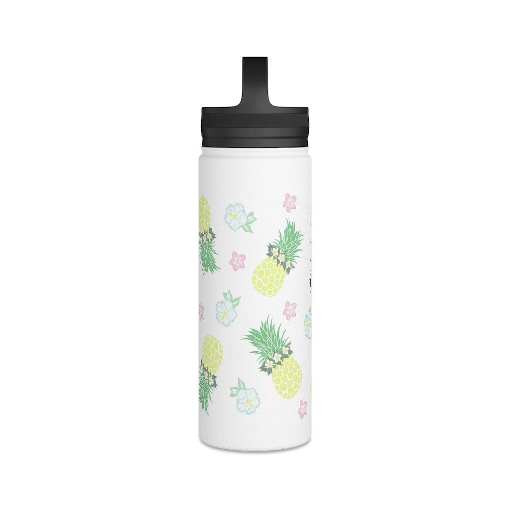 Water Bottle, 3 sizes, Stainless Steel with Handle Lid- Pineapple Party Flurries