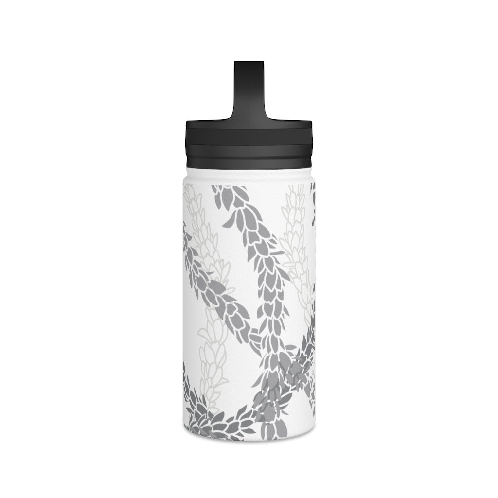 Water Bottle, 3 sizes, Stainless Steel with Handle Lid- Pikake Wishes (Gray)