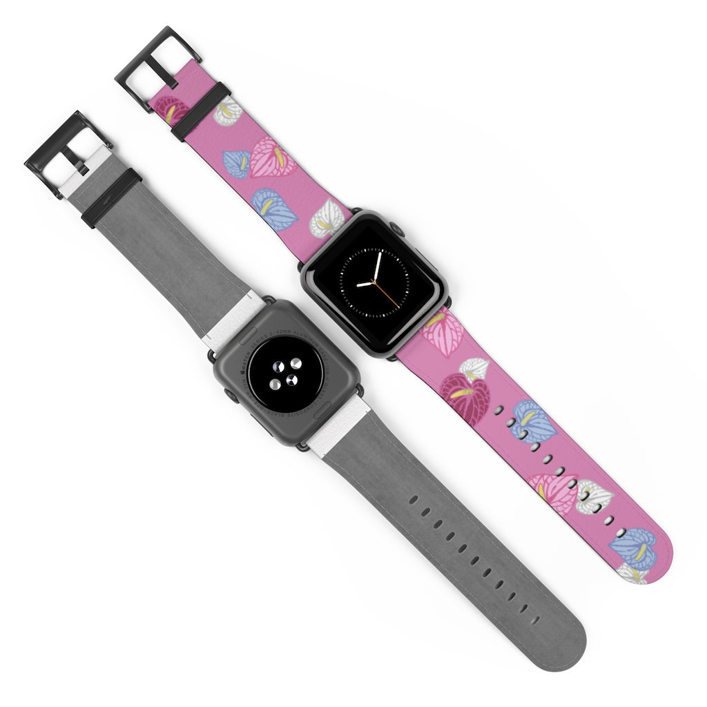 Vegan Leather Apple Watch Band- Anthuriums Blush