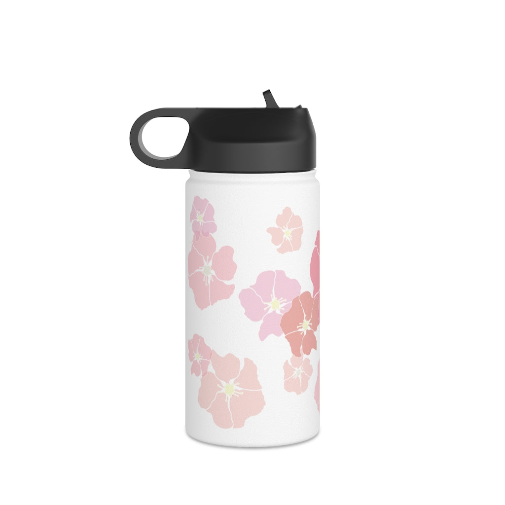 Water Bottle, 3 sizes, Stainless Steel with Sip Straw- Ilima (Blushy)