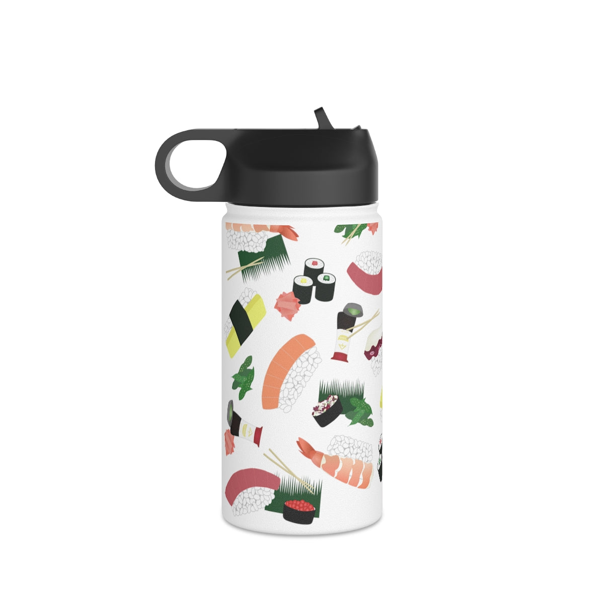 Water Bottle, 3 sizes, Stainless Steel with Sip Straw- Sushi Lovers
