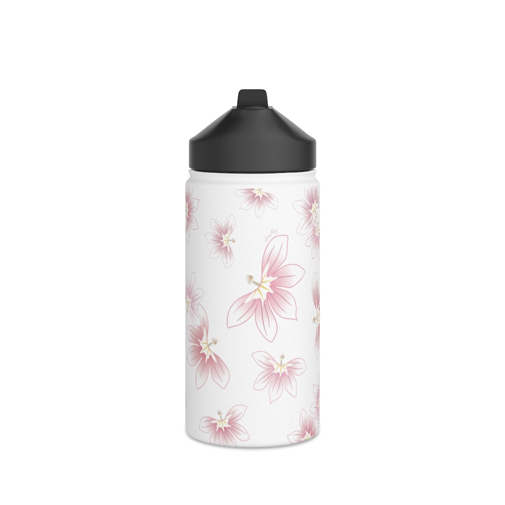 Water Bottle, 3 sizes, Stainless Steel with Sip Straw- Beach Naupaka