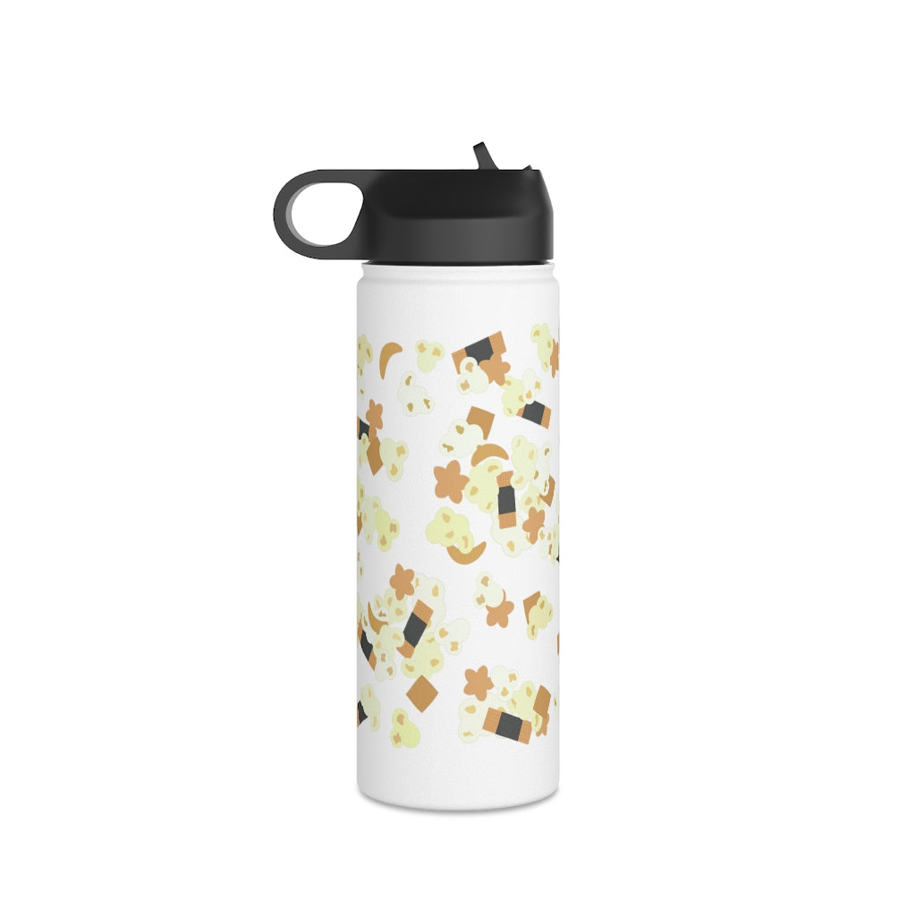 Water Bottle, 3 sizes, Stainless Steel with Sip Straw- Hurricane Popcorn