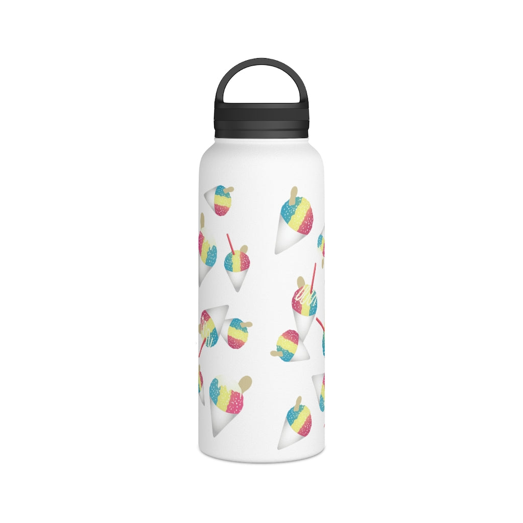 Water Bottle, 3 sizes, Stainless Steel with Handle Lid- Rainbow Shave Ice/Snow Cones