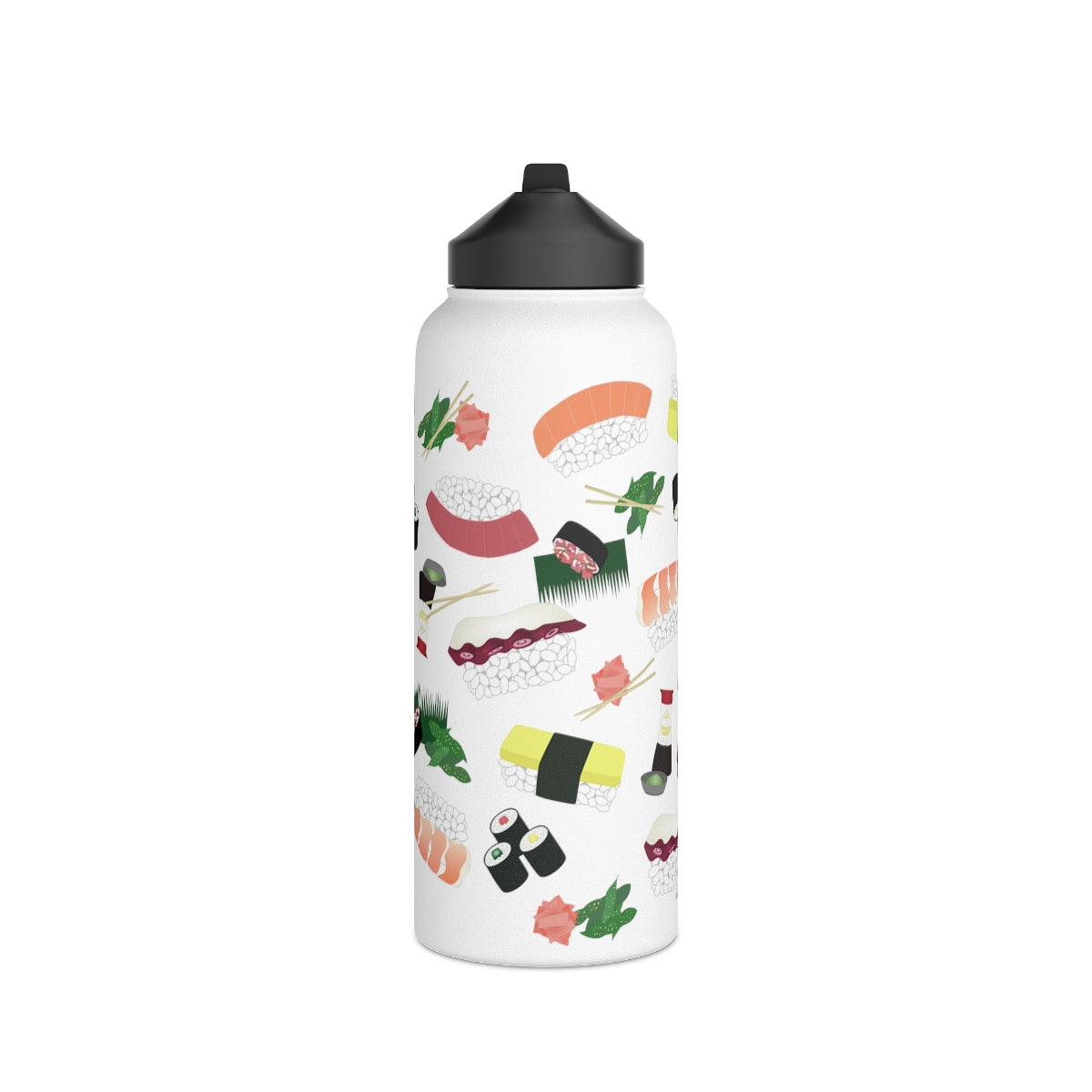 Water Bottle, 3 sizes, Stainless Steel with Sip Straw- Sushi Lovers