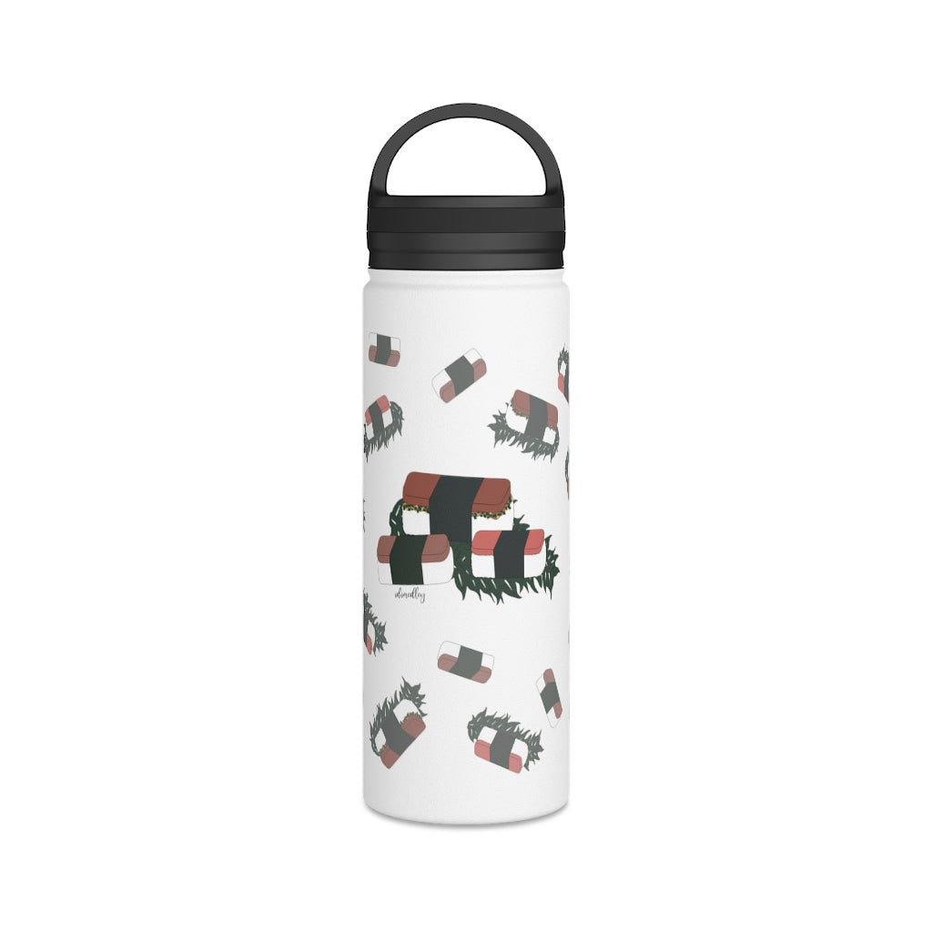 Water Bottle, 3 sizes, Stainless Steel with Handle Lid- Hawaii Musubi Flurries