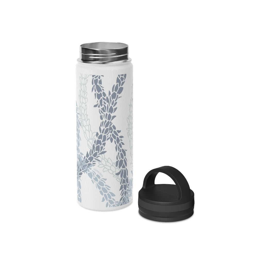 Water Bottle, 3 sizes, Stainless Steel with Handle Lid- Pikake Wishes (Blue), Pikake Lei