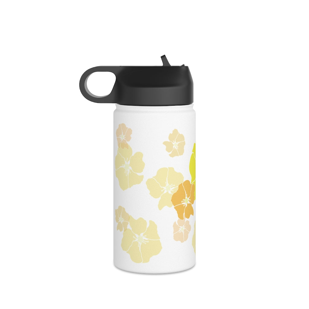 Water Bottle, 3 sizes, Stainless Steel with Sip Straw- Ilima Flower Flurries