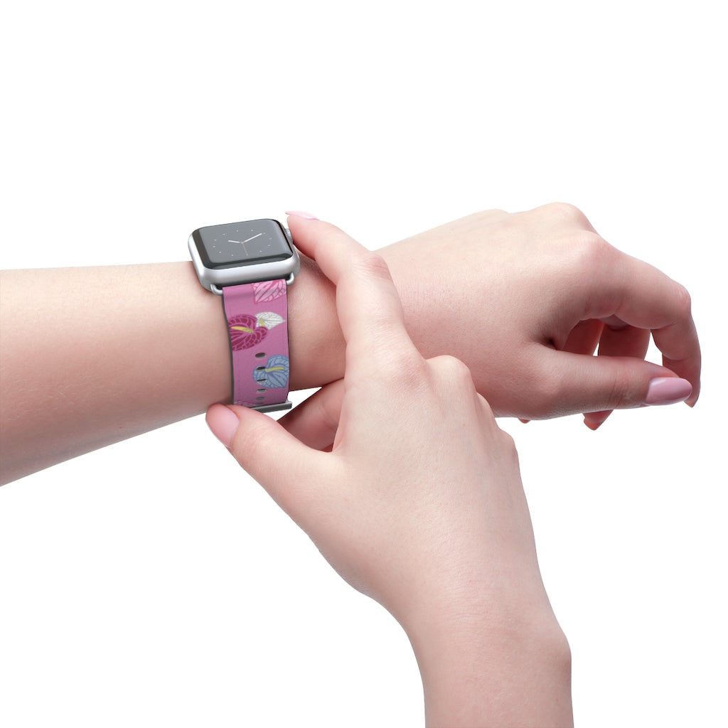 Vegan Leather Apple Watch Band- Anthuriums Blush