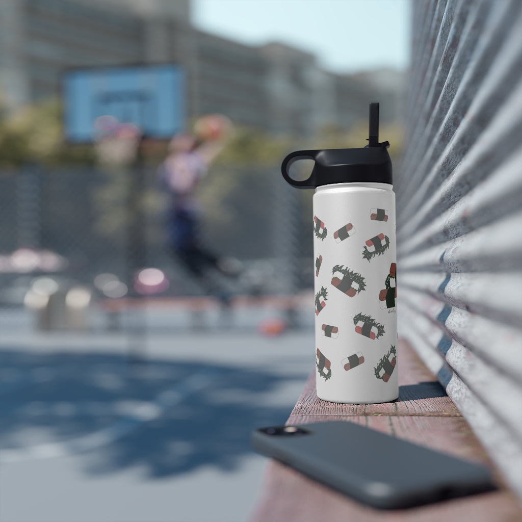 Water Bottle, 3 sizes, Stainless Steel with Sip Straw- Hawaii Musubi Flurries