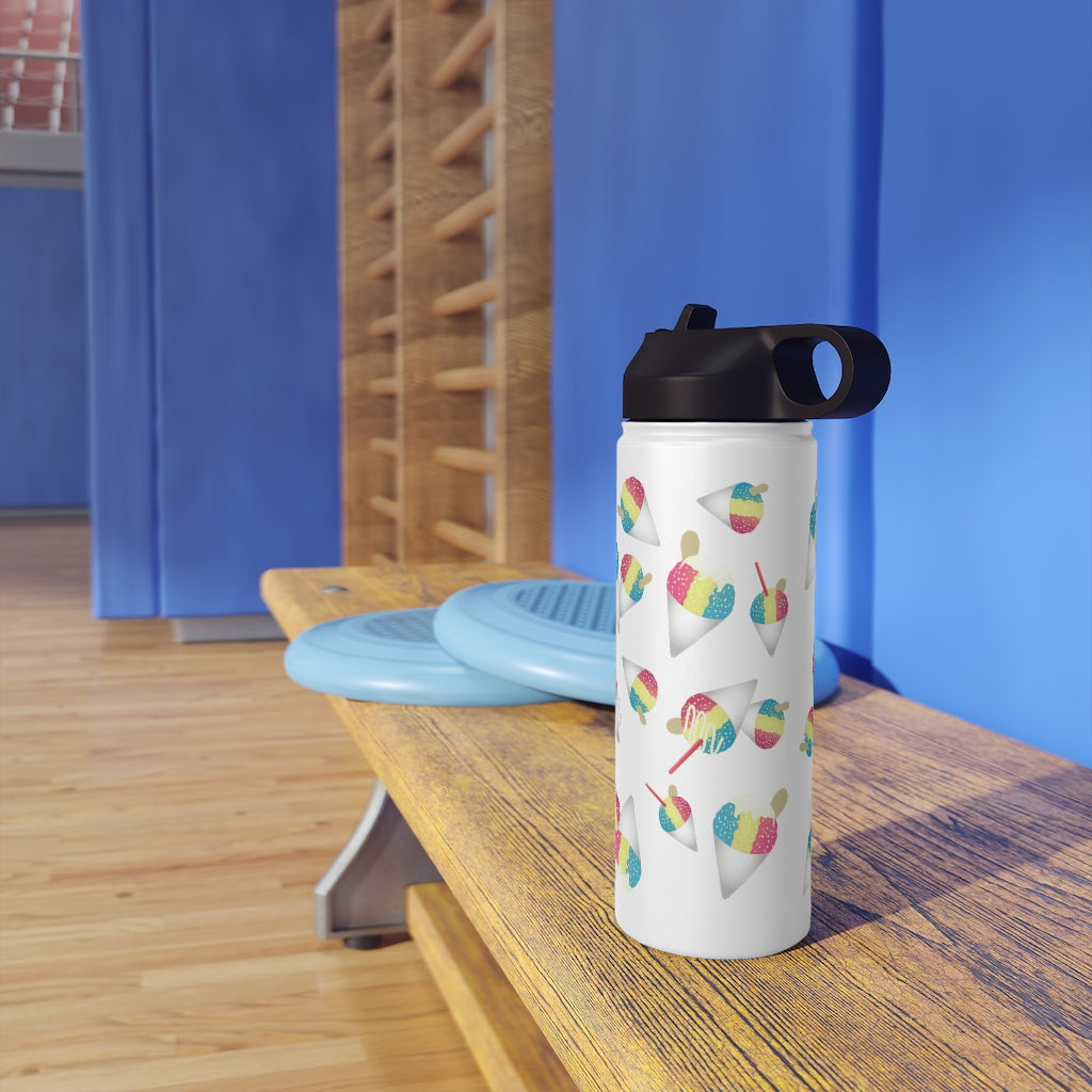 Water Bottle, 3 sizes, Stainless Steel with Sip Straw- Rainbow Shave Ice/ Snow Cones