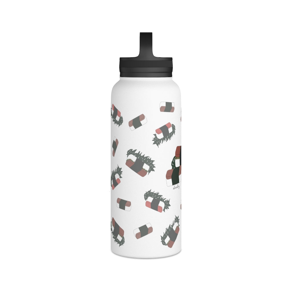 Water Bottle, 3 sizes, Stainless Steel with Handle Lid- Hawaii Musubi Flurries