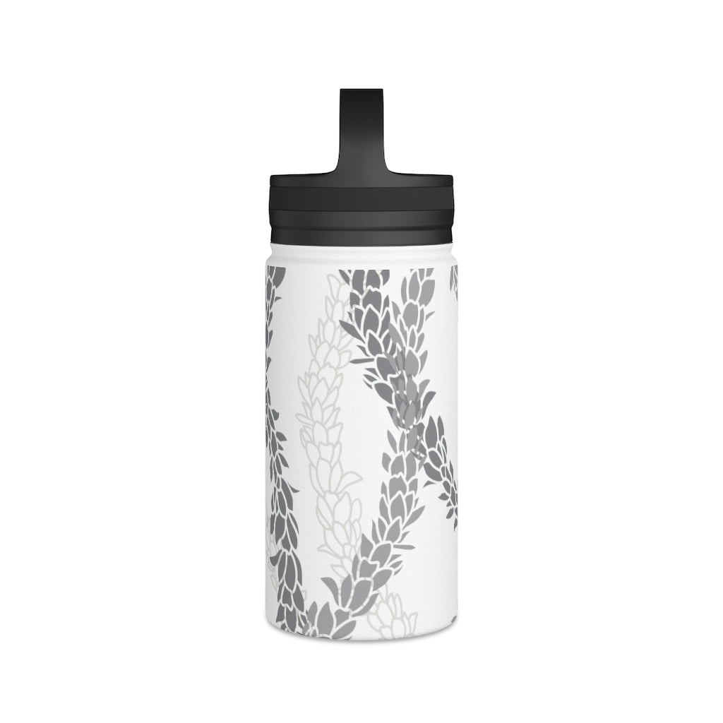 Water Bottle, 3 sizes, Stainless Steel with Handle Lid- Pikake Wishes (Gray)
