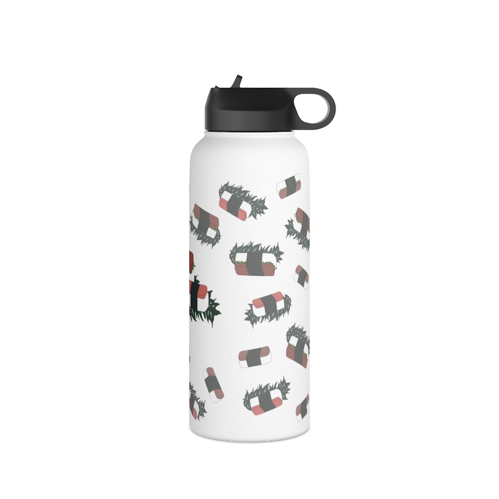 Water Bottle, 3 sizes, Stainless Steel with Sip Straw- Hawaii Musubi Flurries