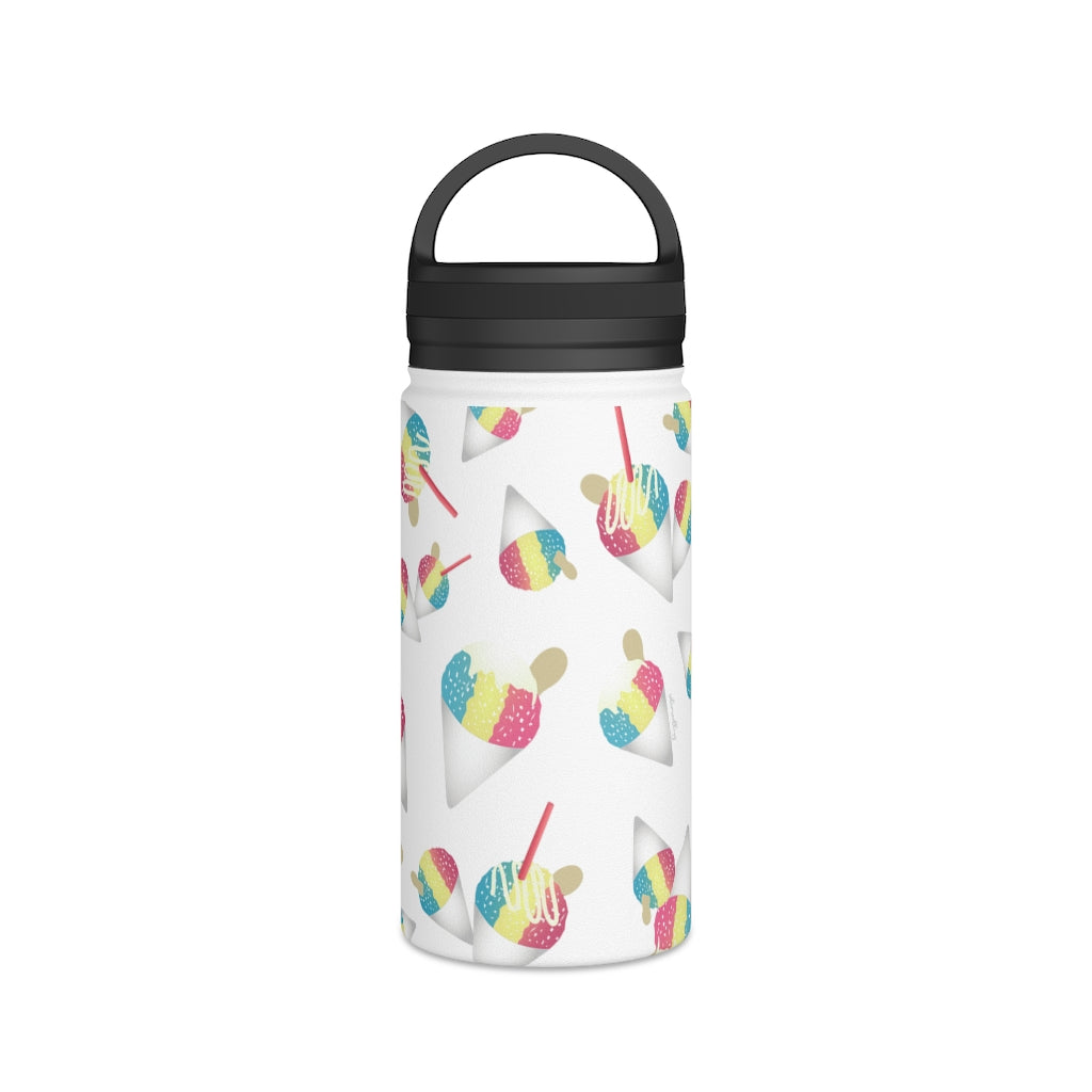 Water Bottle, 3 sizes, Stainless Steel with Handle Lid- Rainbow Shave Ice/Snow Cones