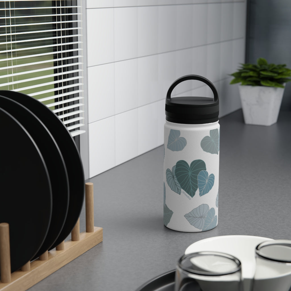Water Bottle, 3 sizes, Stainless Steel with Handle Lid- Kalo Blue Flurries