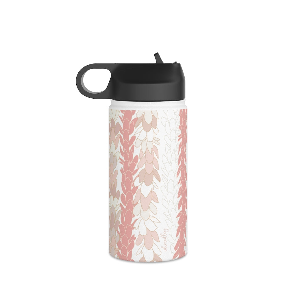 Water Bottle, 3 sizes, Stainless Steel with Sip Straw- Pakalana Stringing Peach