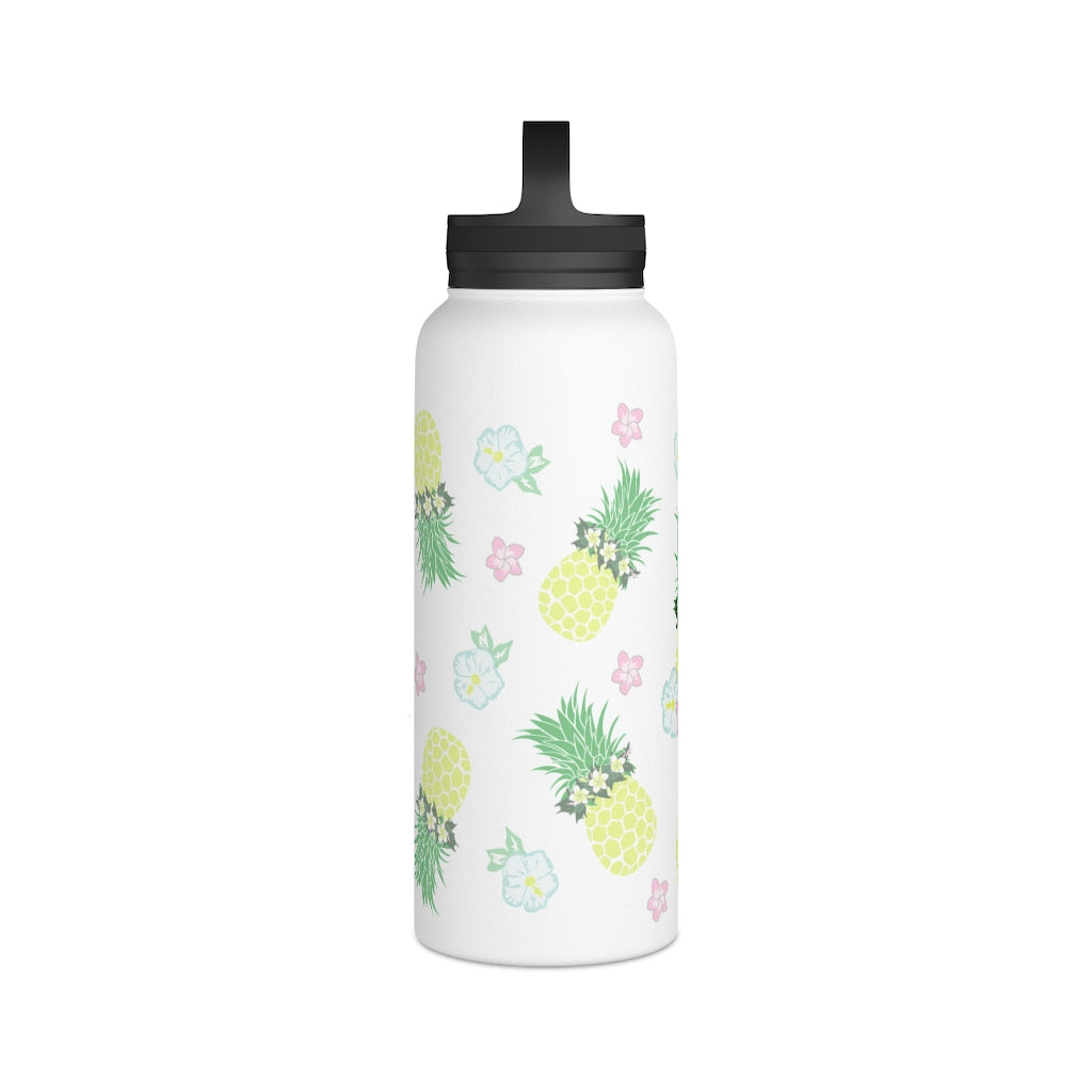 Water Bottle, 3 sizes, Stainless Steel with Handle Lid- Pineapple Party Flurries
